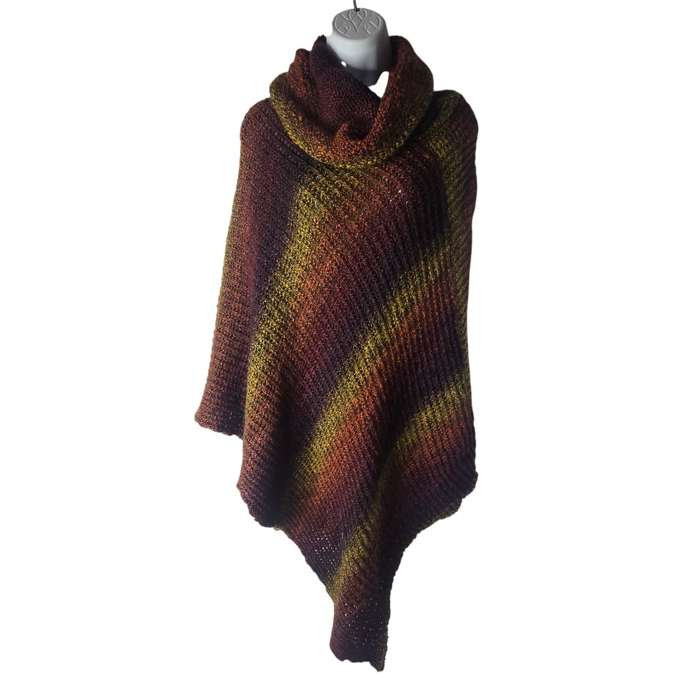 Soft Surroundings Cowl Neck Poncho Women OS Brown Yellow Knit Acrylic 1BM11 Boho